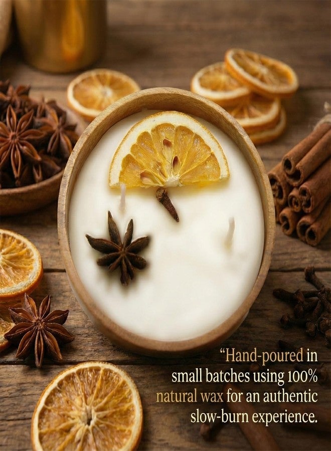 Sage & Herbs Aroma Spice Candle 120g with Orange Star Anise Cinnamon Cloves in Acacia Wood Bowl - 2 Wick (Medium) |100% Natural Wax | Smoke-Free Highly Scented & Long Lasting | Best for Home, Office - Image 3
